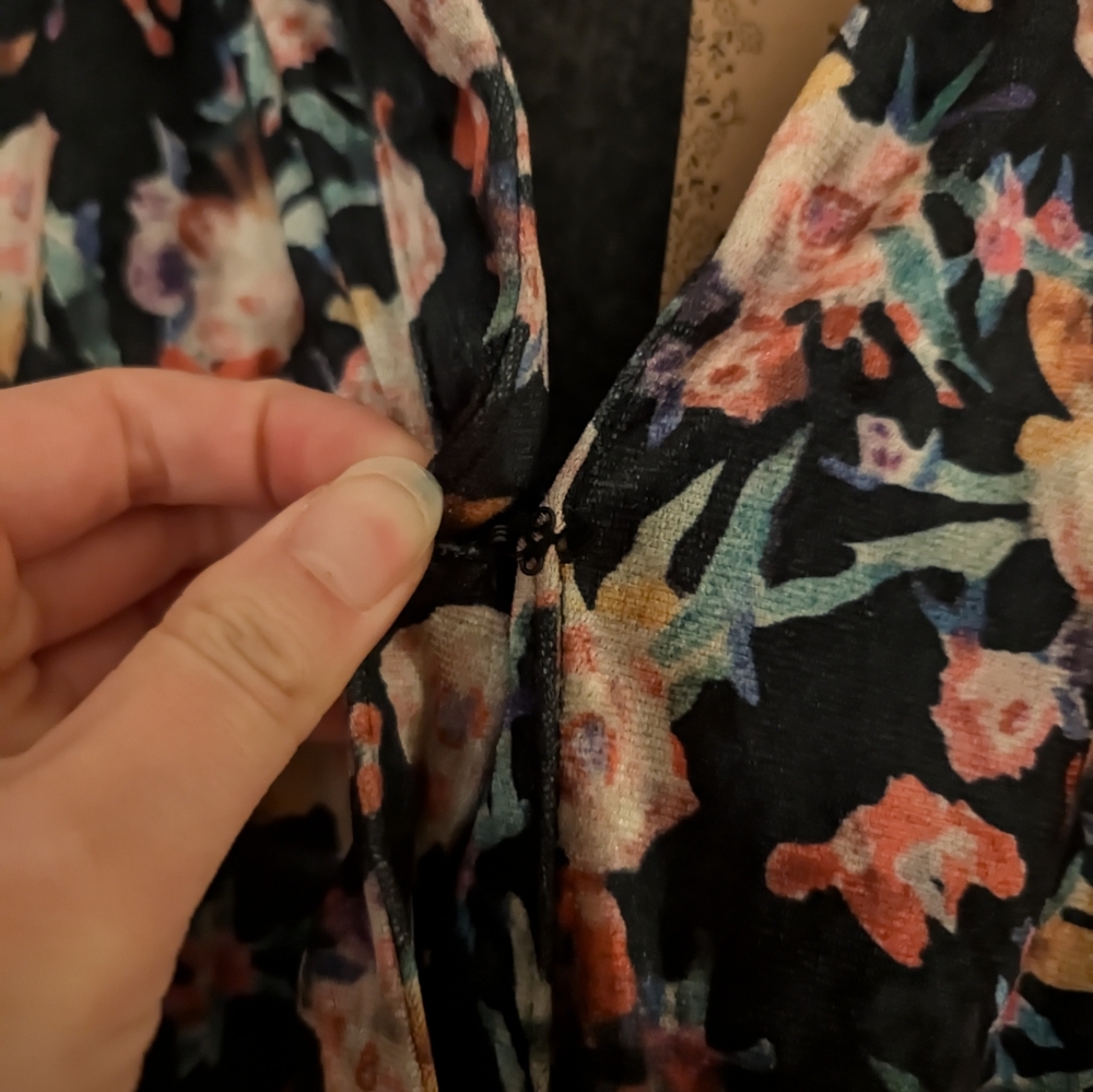 Natural Life Floral Velvet Maxi Dress Smocked Waist V-Neck XS - Picture 4 of 5